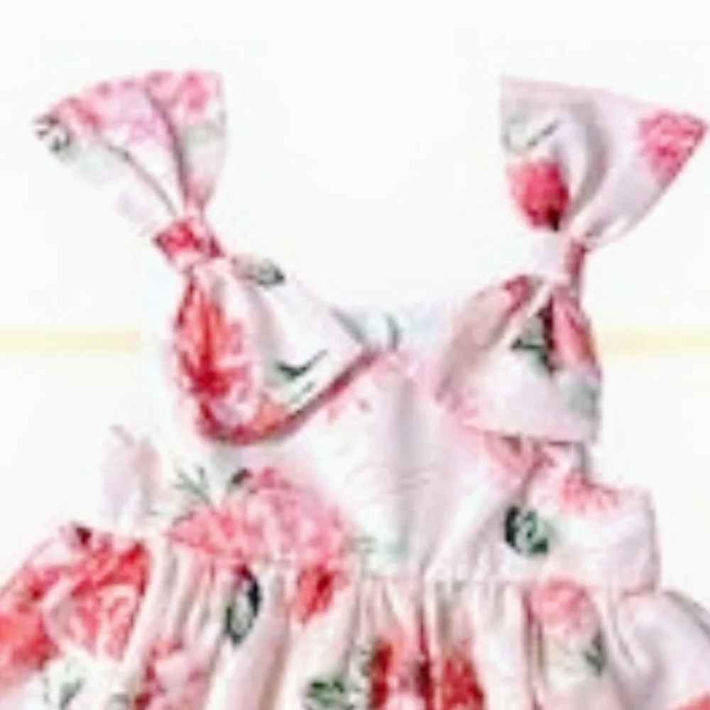 Chasing fireflies Mia & mimi pink floral flowers ruffle bows spring dress 5 5T - Picture 2 of 7
